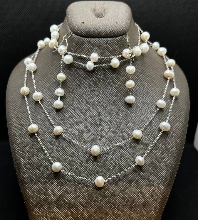 نیم ست نقره زنانه مروارید پرورشی