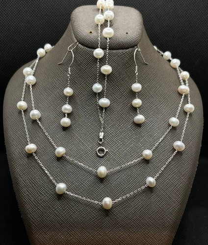 نیم ست نقره زنانه مروارید پرورشی