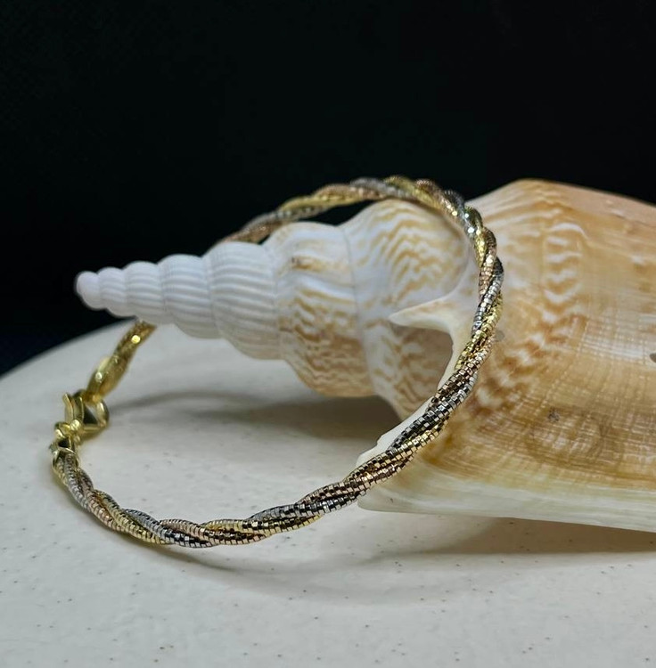 دستبند نقره زنانه گیس بافت سه رنگ