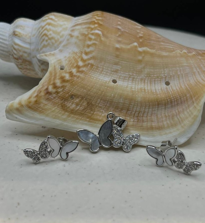 نیم ست نقره زنانه پروانه صدفی