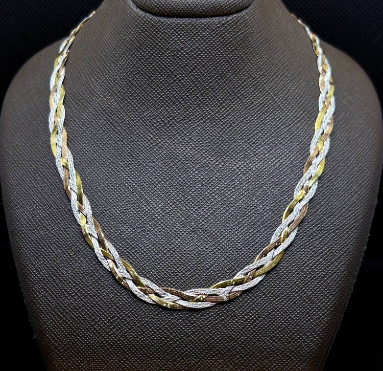 گردنبند نقره بافت ایتالیایی 4 رج شنی دو رو
