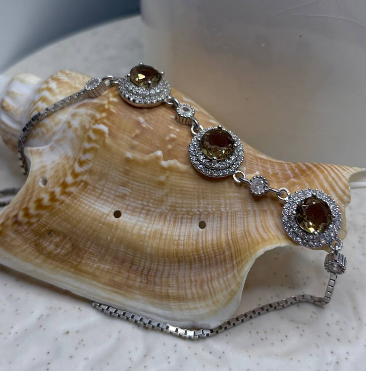 دستبند نقره زنانه الکساندریت زنجیر ونیزی آسانسوری