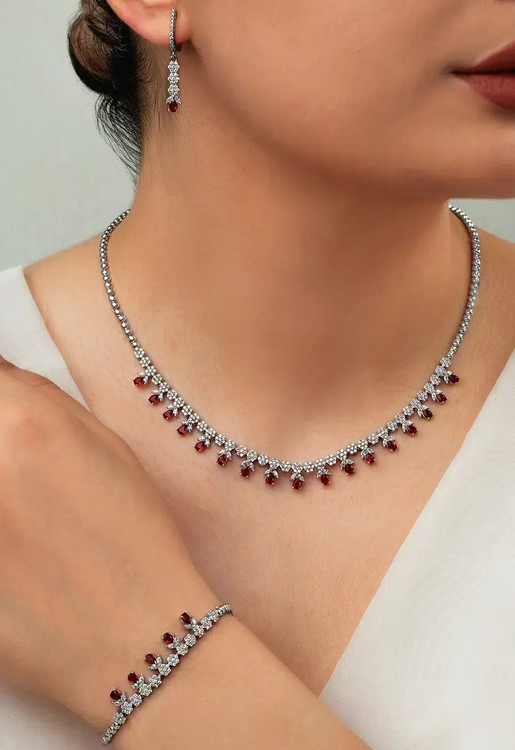 سرویس نقره زنانه جواهری فلاور نگین اشکی