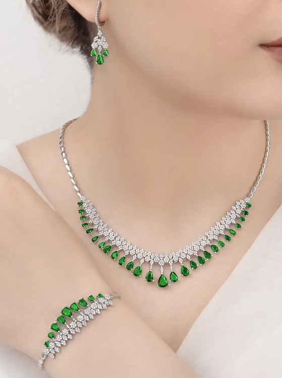 سرویس نقره زنانه جواهری فلاور نگین اشکی