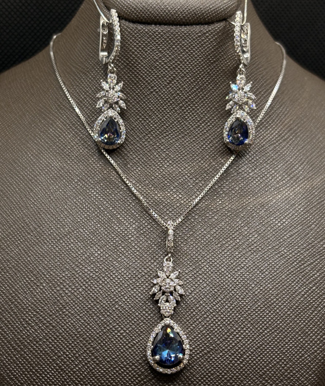 نیم ست نقره زنانه جواهری کوارتز هفت رنگ اشکی