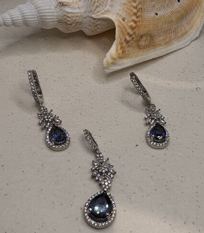 نیم ست نقره زنانه جواهری کوارتز هفت رنگ اشکی