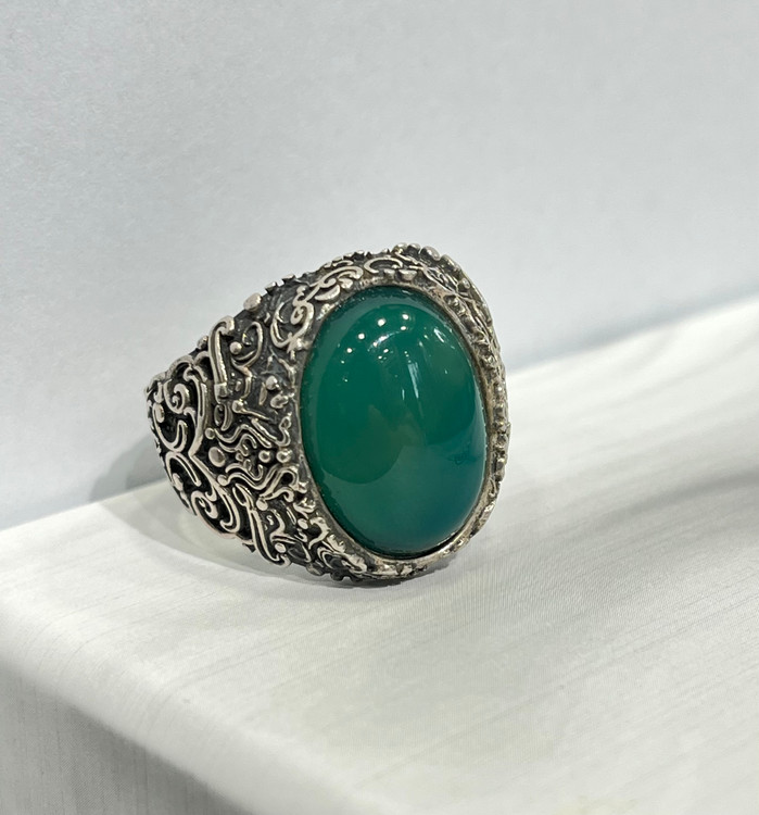 انگشتر نقره مردانه عقیق سبز دامله