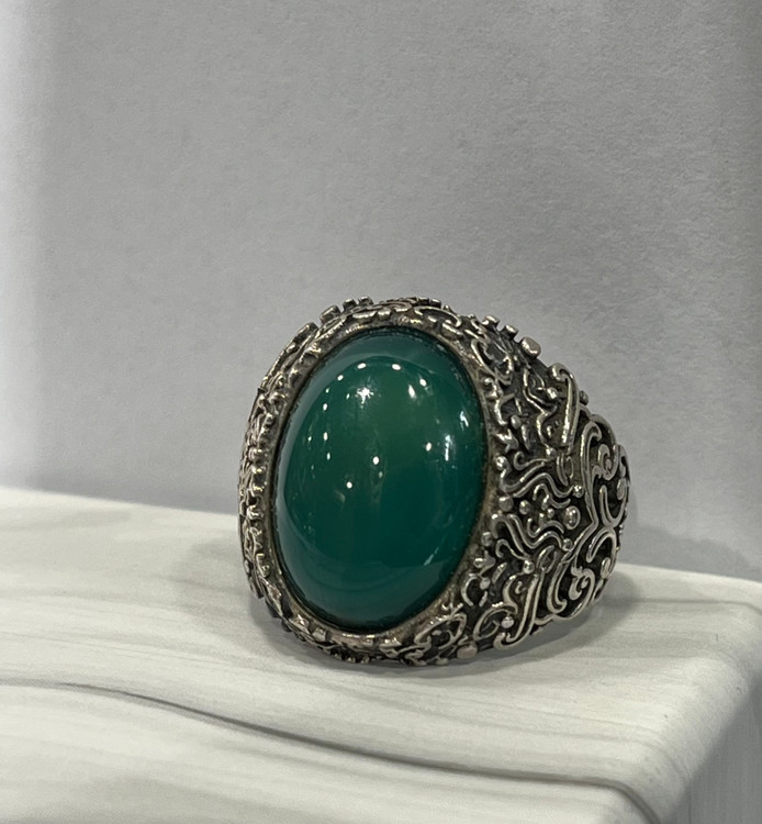 انگشتر نقره مردانه عقیق سبز دامله