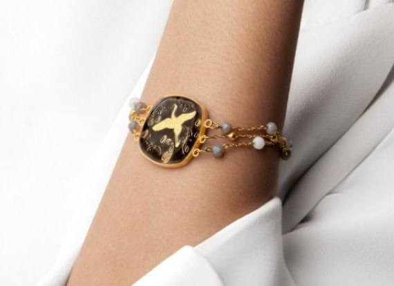 دستبند ورق طلا زنجیر سنگ درنا