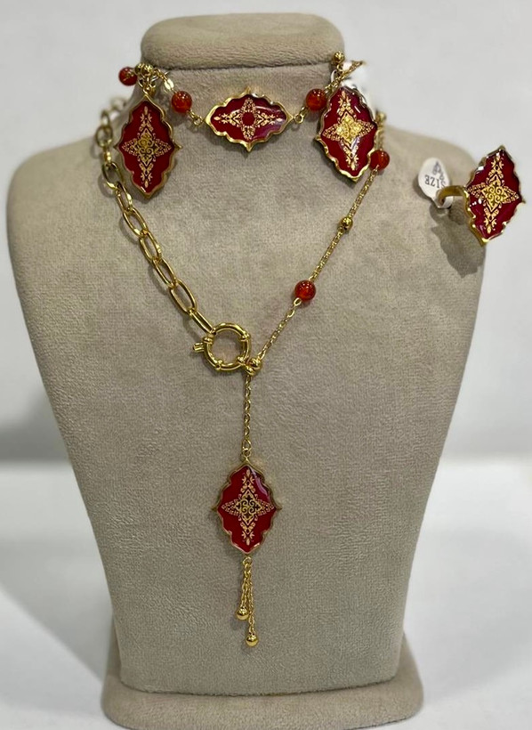 ست ورق طلا زنجیر سنگ آترین