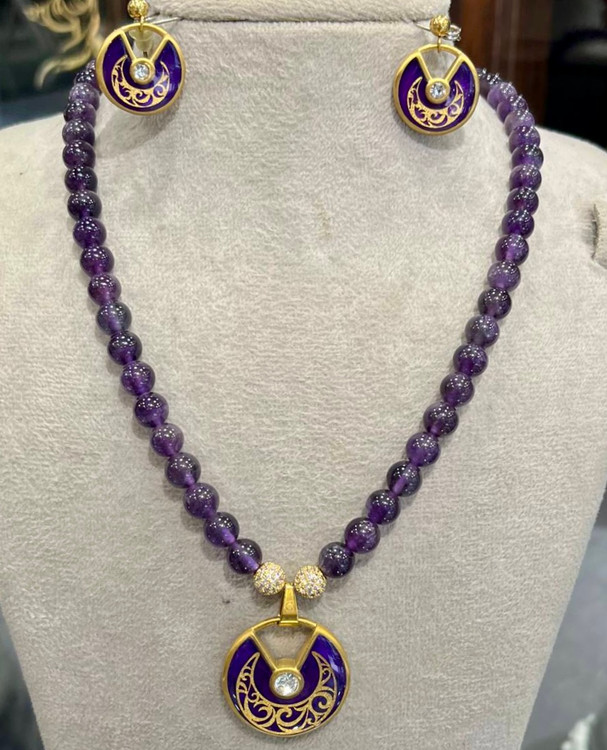 ست ورق طلا گرد تک نگین آمیتیست ویولا