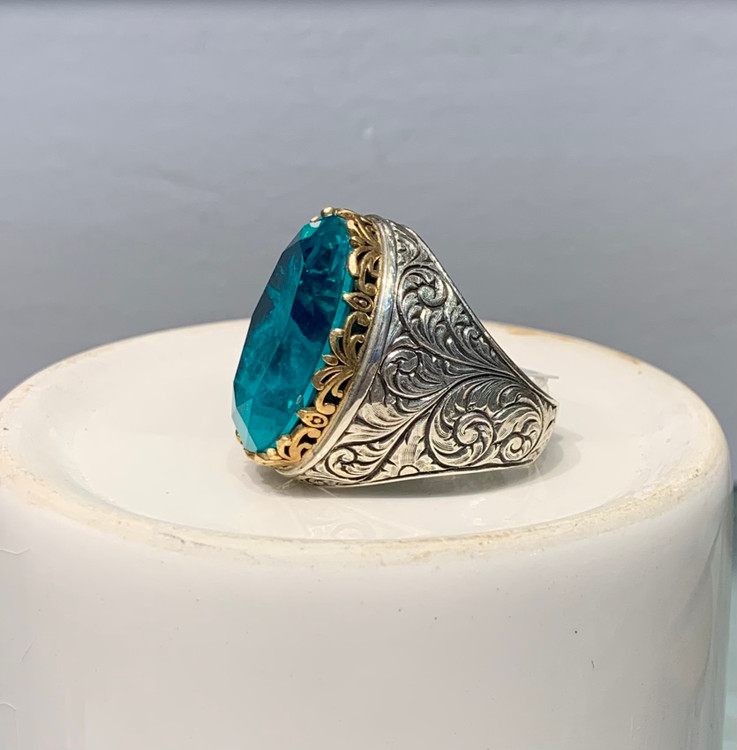 انگشتر نقره مردانه آپاتیت سبز خاص