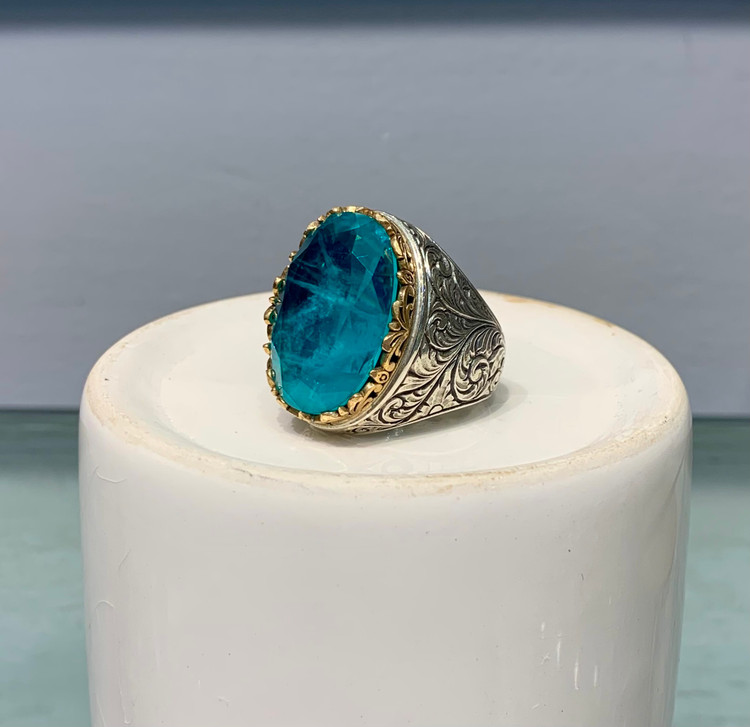 انگشتر نقره مردانه آپاتیت سبز خاص