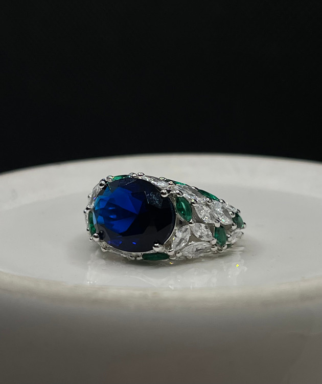 انگشتر نقره زنانه یاقوت کبود نگین مارکیز