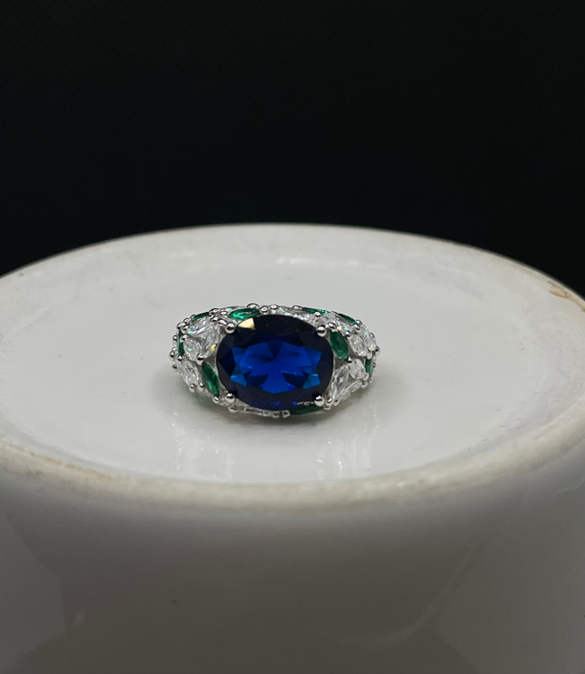 انگشتر نقره زنانه یاقوت کبود نگین مارکیز