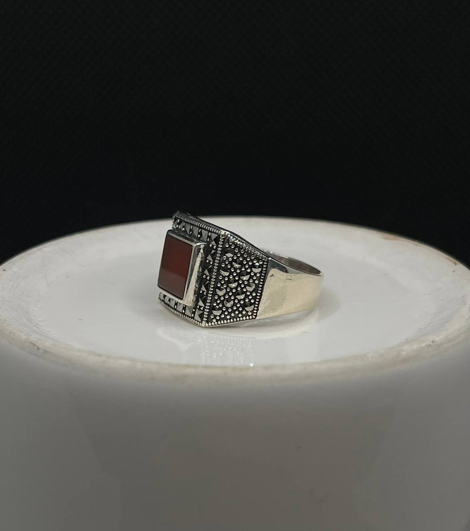 انگشتر نقره مردانه عقیق قرمز مربع