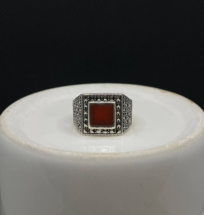 انگشتر نقره مردانه عقیق قرمز مربع