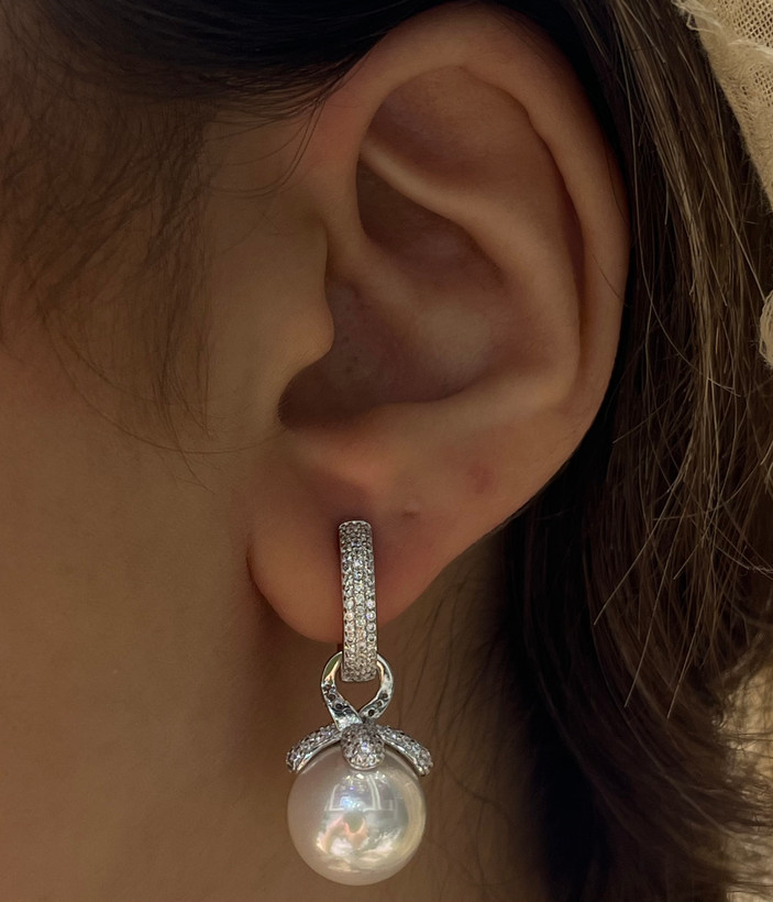 گوشواره نقره زنانه مرواریدی نگینی