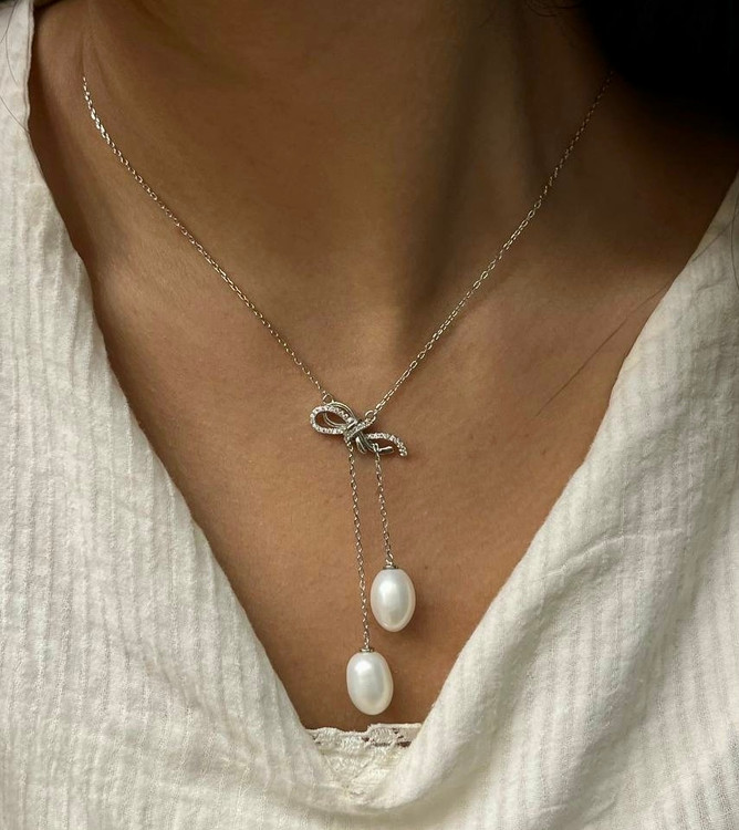 گردنبند نقره زنانه پاپیون مرواریدی