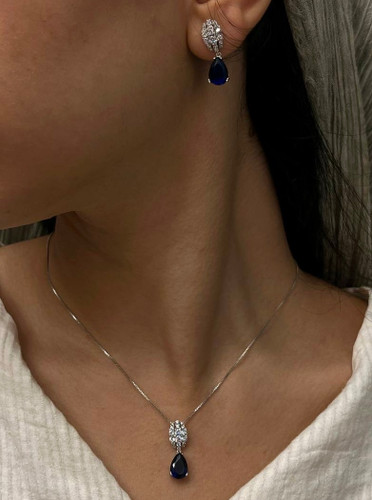 نیم ست نقره زنانه یاقوت کبود اشکی