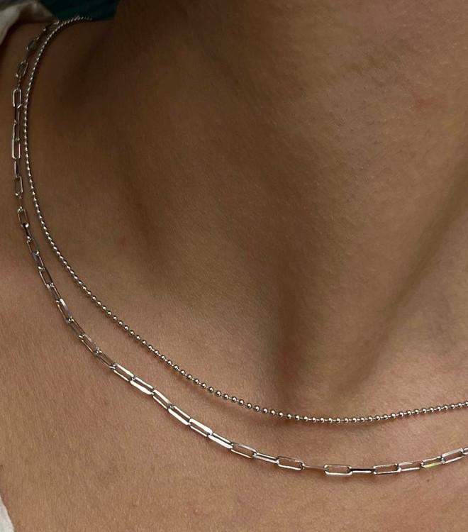 گردنبند نقره زنانه دولاین زنجیر ساپمه ای و دیپلمات