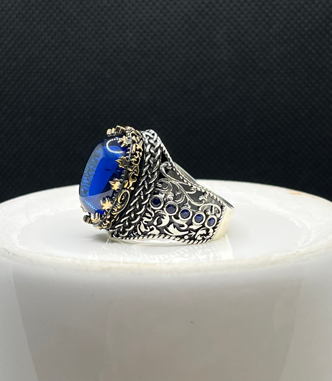 انگشتر نقره مردانه کوارتز سرمه ای