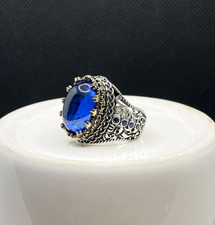 انگشتر نقره مردانه کوارتز سرمه ای