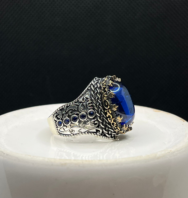 انگشتر نقره مردانه کوارتز سرمه ای