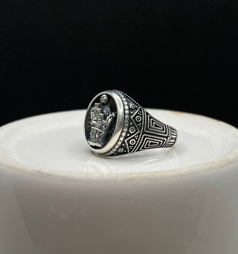 انگشتر نقره مردانه تاج سیاه قلم