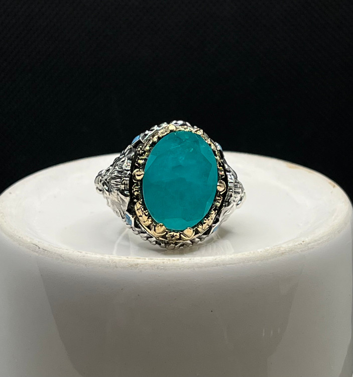 انگشتر نقره مردانه آپاتیت سبز رکاب طرح شیر