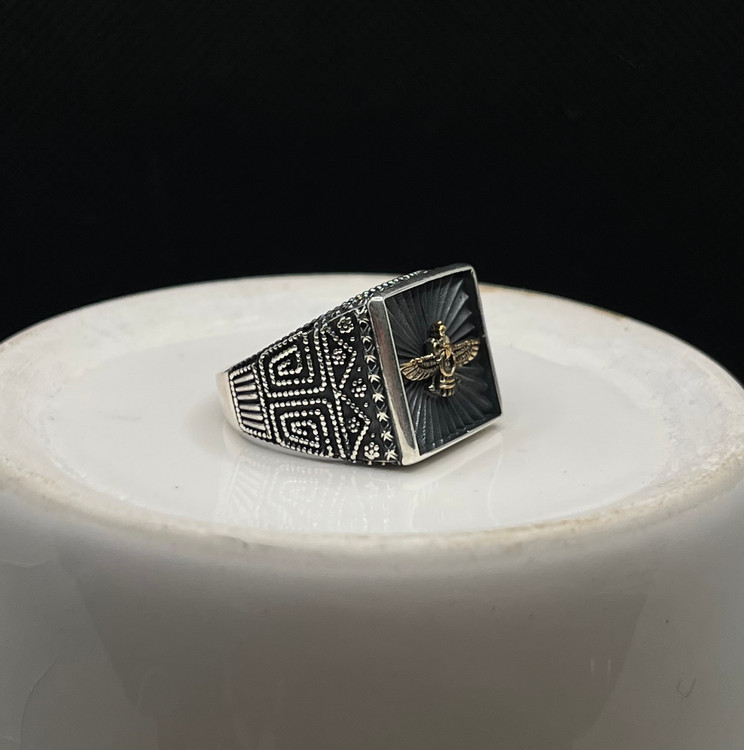 انگشتر نقره مردانه فروهر سیاه قلم