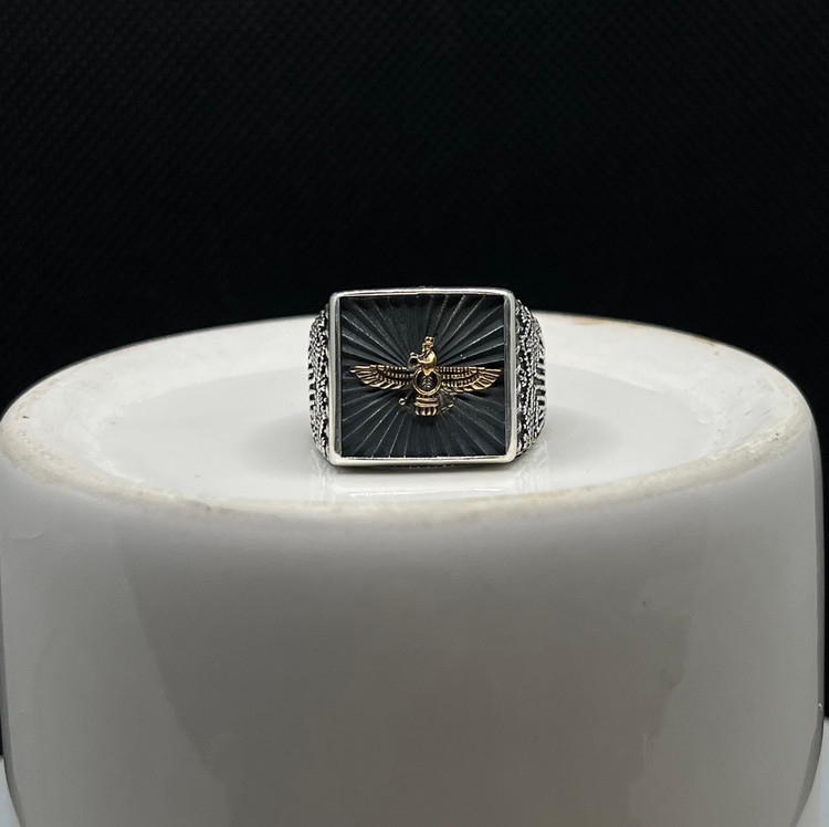 انگشتر نقره مردانه فروهر سیاه قلم