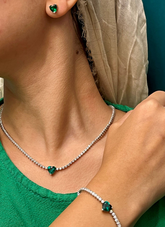 نیم ست نقره زنانه تنیسی قلبی