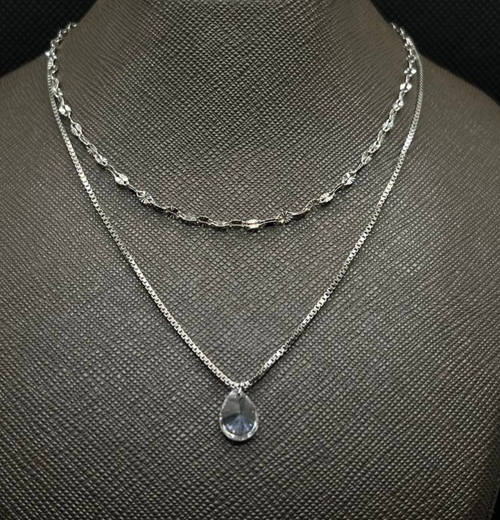 گردنبند نقره زنانه دولاین نگین اشکی