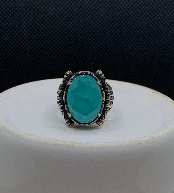 انگشتر نقره مردانه آپاتیت سبز بیضی