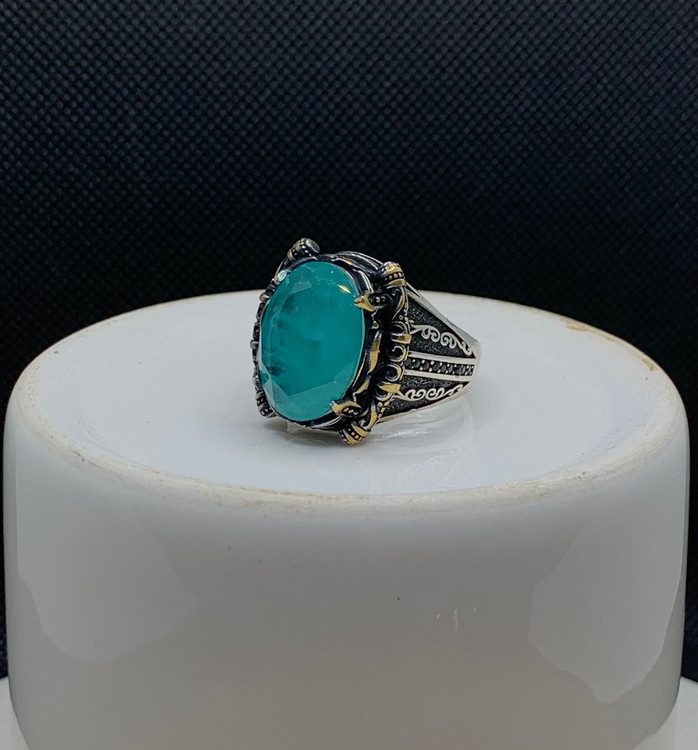 انگشتر نقره مردانه آپاتیت سبز بیضی