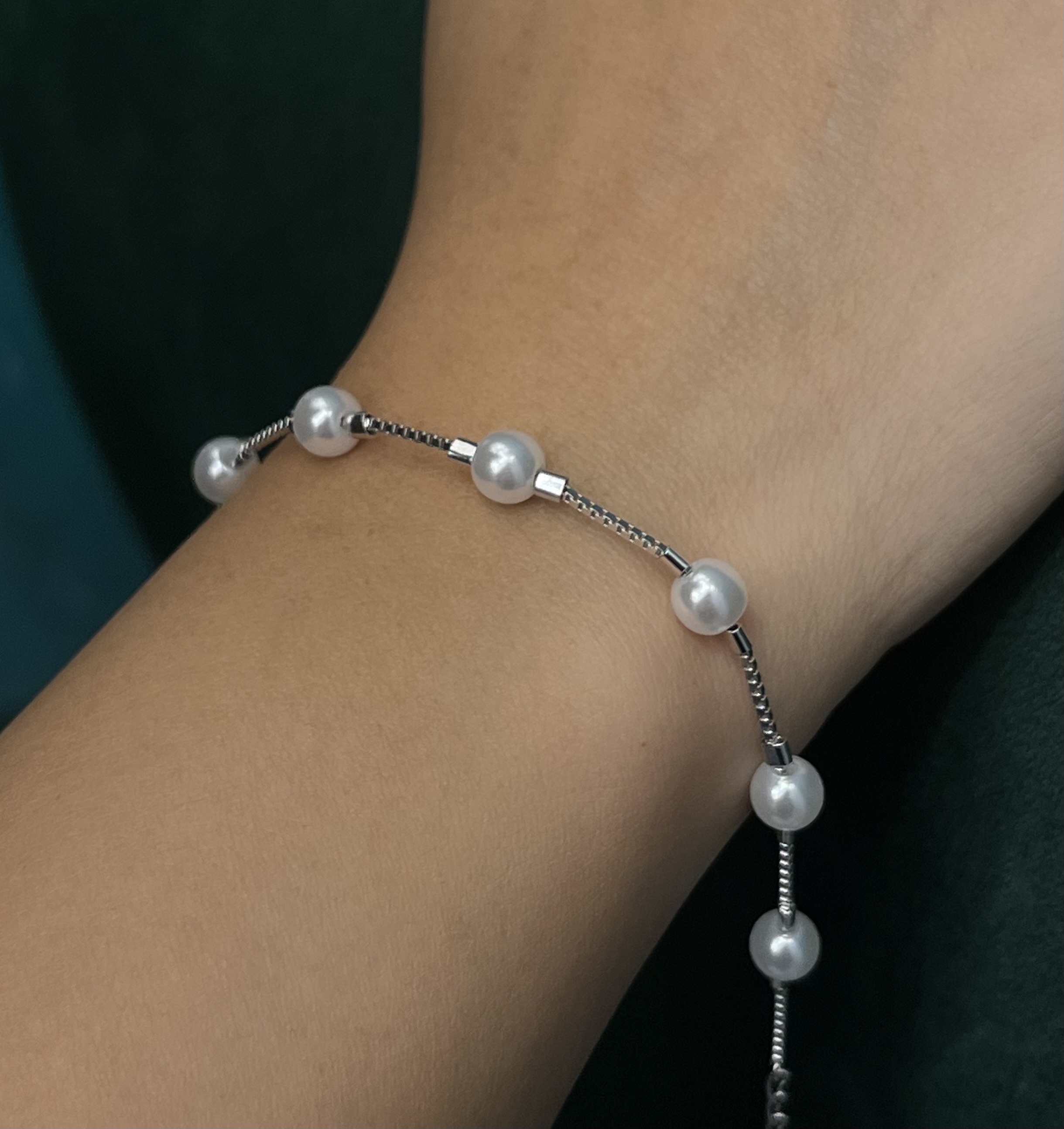 دستبند نقره زنانه مرواریدی زنجیر ونیزی