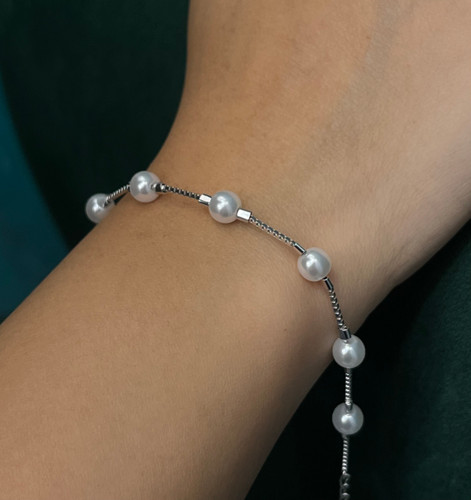 دستبند نقره زنانه مرواریدی زنجیر ونیزی