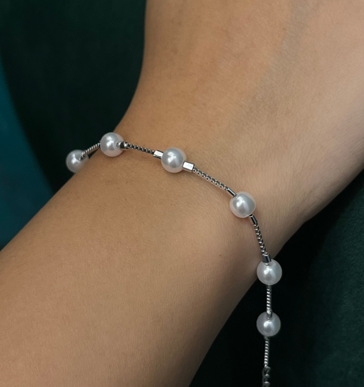 دستبند نقره زنانه مرواریدی زنجیر ونیزی