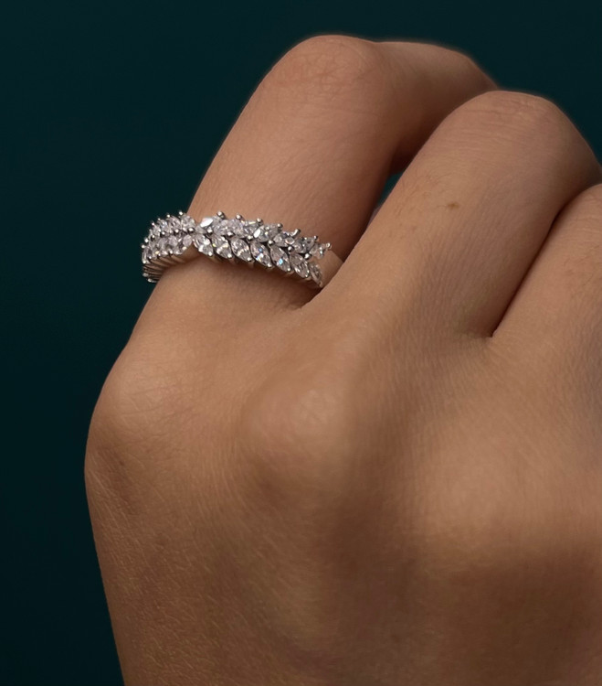 انگشتر نقره زنانه خوشه ای نگین مارکیز