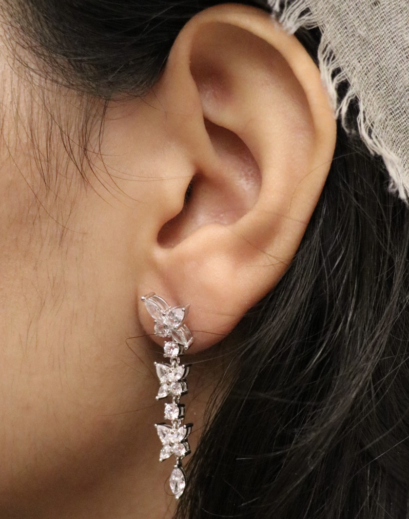 گوشواره نقره زنانه آویز نگین اشکی و مارکیز