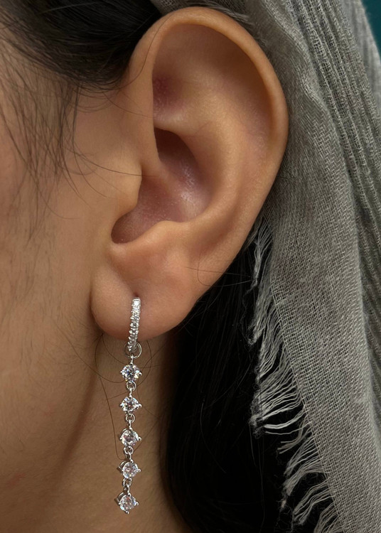 گوشواره نقره زنانه حلقه ای آویز نگین گرد