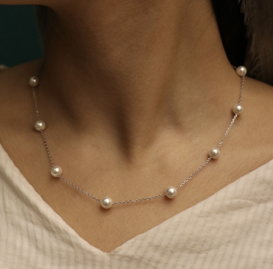 گردنبند نقره زنانه زنجیر و مروارید