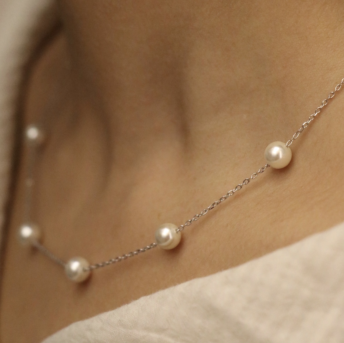 گردنبند نقره زنانه زنجیر و مروارید