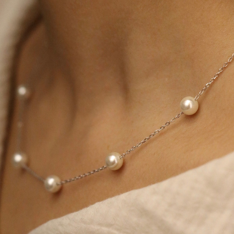 گردنبند نقره زنانه زنجیر و مروارید