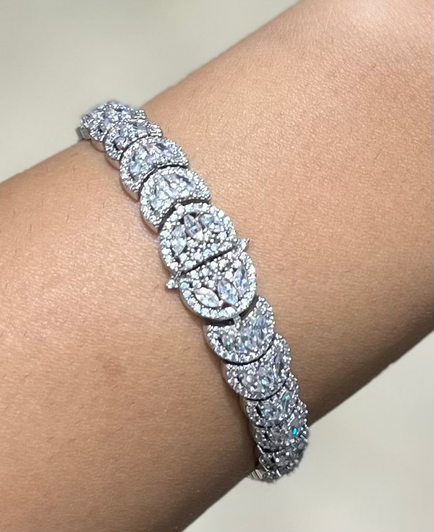 دستبند نقره زنانه جواهری زنانه نیم دایره ای مارکیز