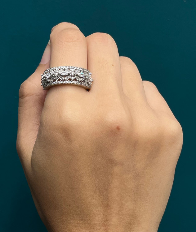 انگشتر نقره زنانه جواهری نگین باگت و مارکیز