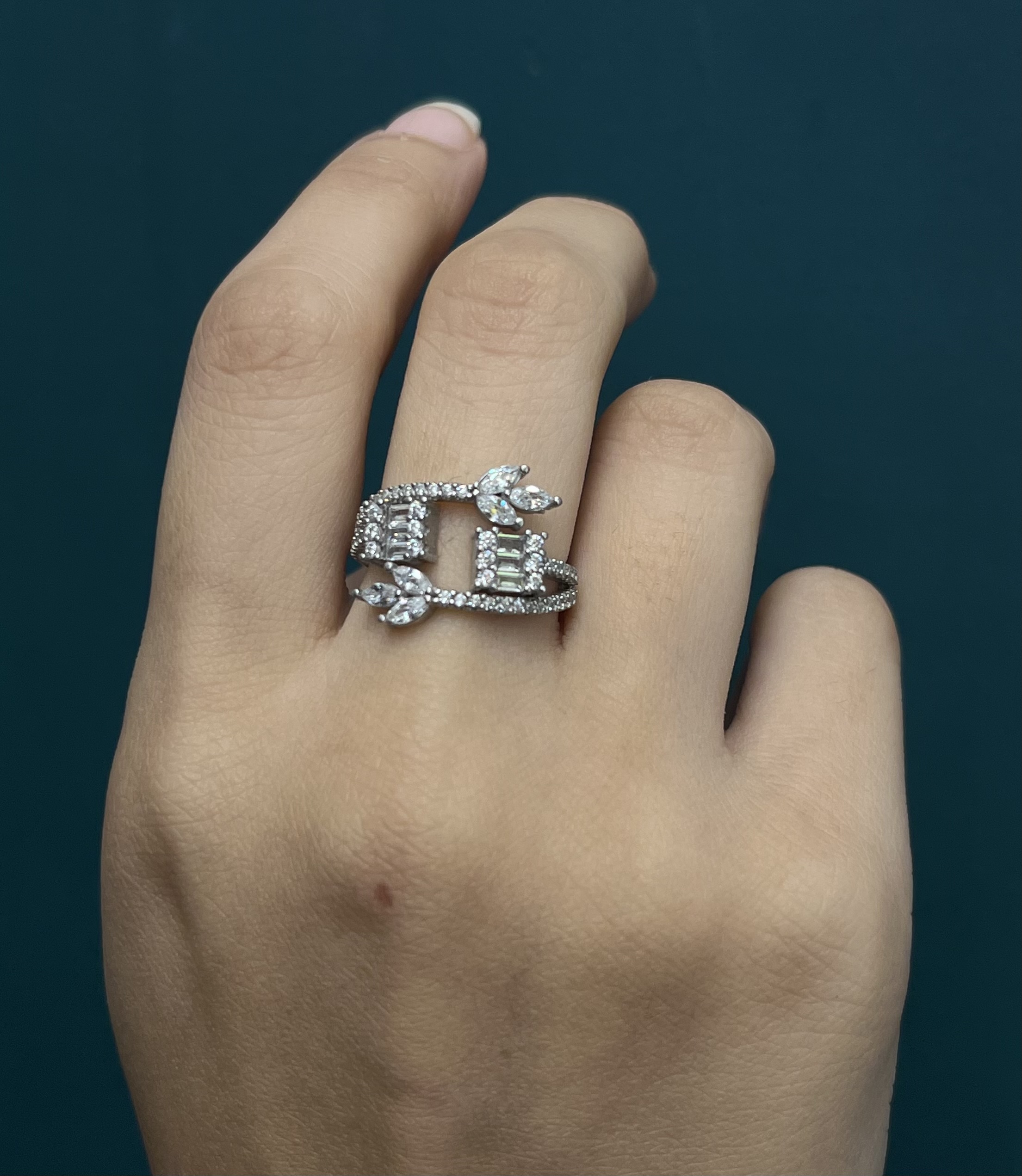 انگشتر نقره زنانه گندمی نگین باگت و مارکیز