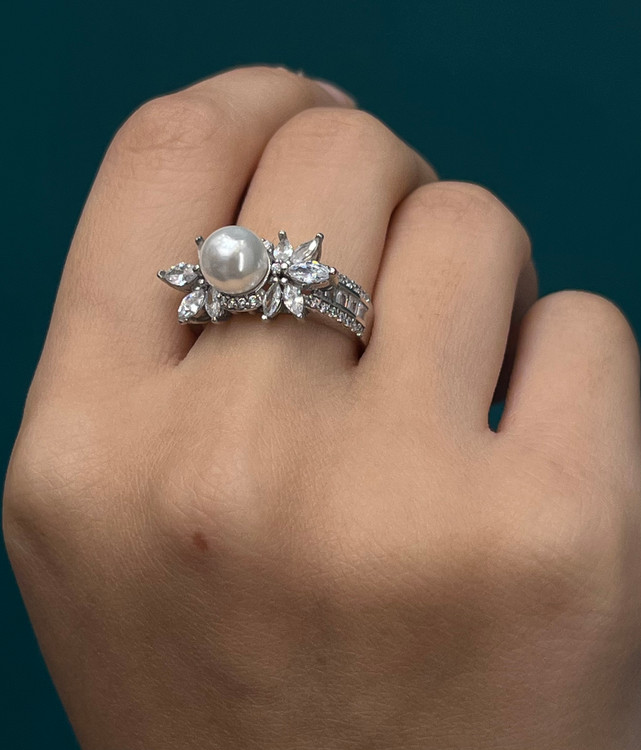 انگشتر نقره زنانه مرواریدی نگین مارکیز