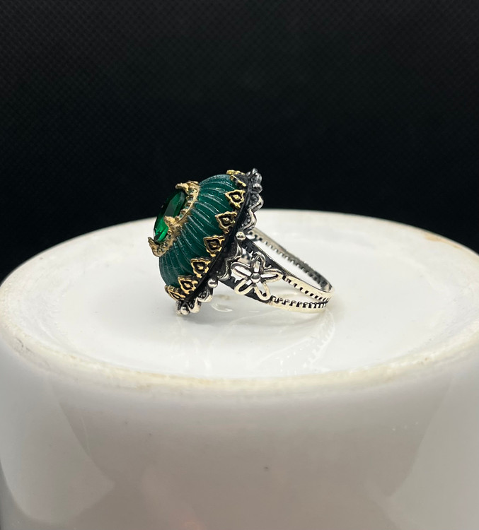 انگشتر نقره مردانه زمرد سبز عثمانی ظریف